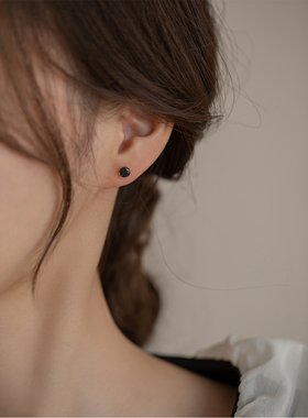LEMON STUDIO甜酷风美产14k包金小巧迷你气质黑色百搭耳钉可改耳