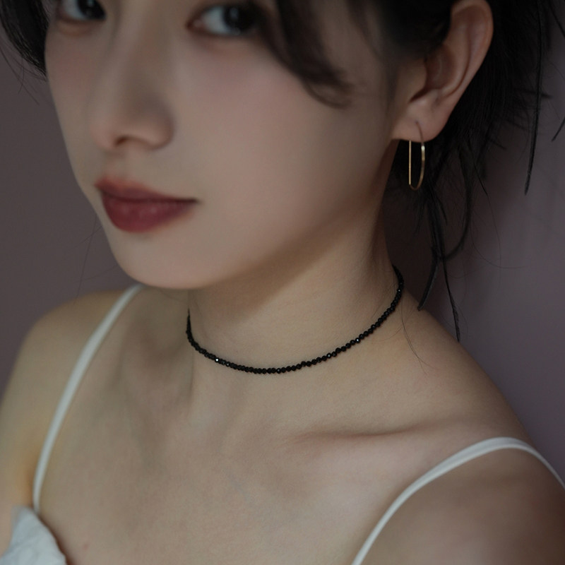 14k包金黑尖晶甜酷风choker