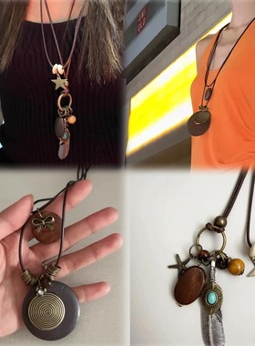 复古民族风森系新中式毛衣链项链