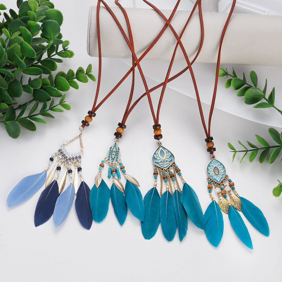 羽毛项链毛衣链民族风配饰吊坠女