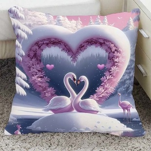 心心相印抱枕套十字绣天鹅客厅沙发手工满绣浪漫风景情侣卧室线绣
