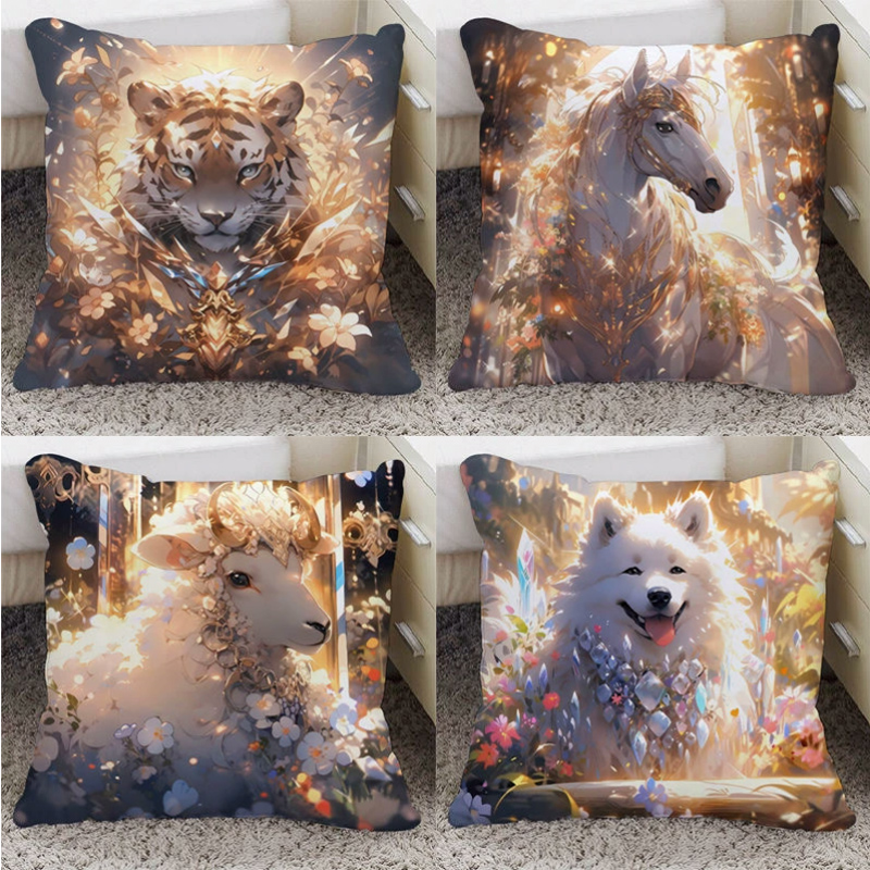 高颜值十二生肖十字绣手工自己线绣抱枕客厅沙发满绣动物虎马羊狗