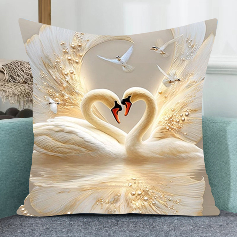 心心相印天鹅抱枕十字绣自己绣卧室床头靠枕手工刺绣情侣结婚礼物
