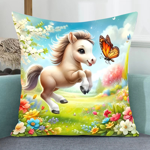 可爱花卉蝴蝶小马抱枕十字绣自己绣卧室满绣手工刺绣打发时间礼物