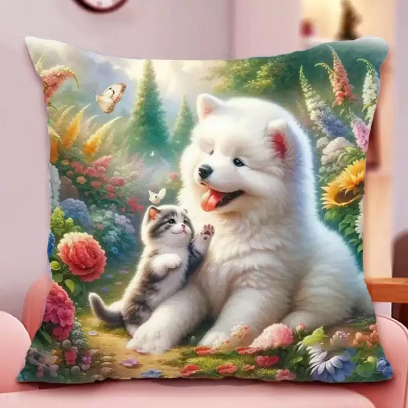 宠物猫咪小狗十字绣手工自己刺绣抱枕精准印花满绣礼物车用靠枕套