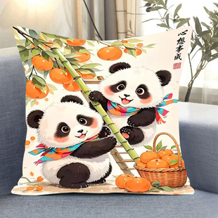 可爱熊猫抱枕十字绣新款中式手工自己秀满绣靠枕套好寓意打发时间