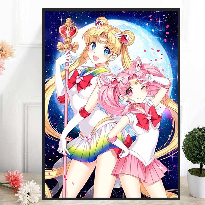 5d钻石画满钻新款带框美少女战士小幅粘贴钻画学生卡通手工十字绣