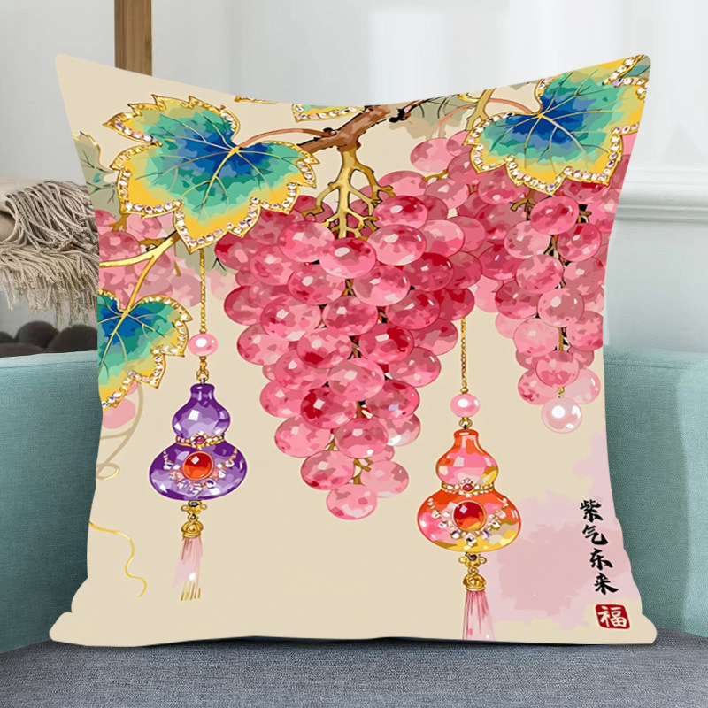 紫气东来抱枕十字绣线绣葡萄葫芦手工印花满绣材料包简单新手刺绣