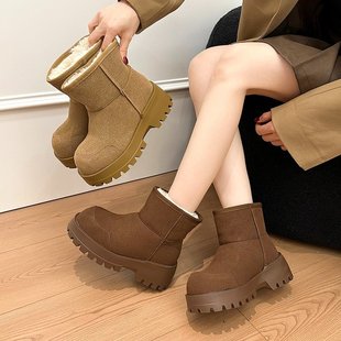 防滑中筒靴加绒保暖洋气东北大棉鞋 厚底大头雪地靴女2025冬季 新款