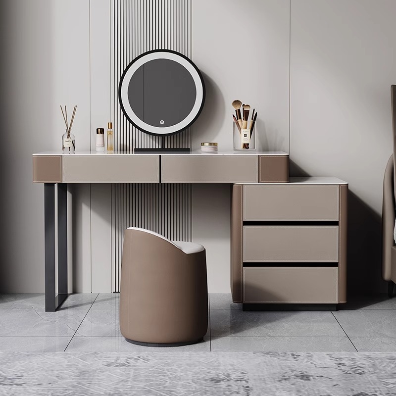 岩板伸缩梳妆台斗柜一体卧室现代简约小户型轻奢风实木高级化妆台