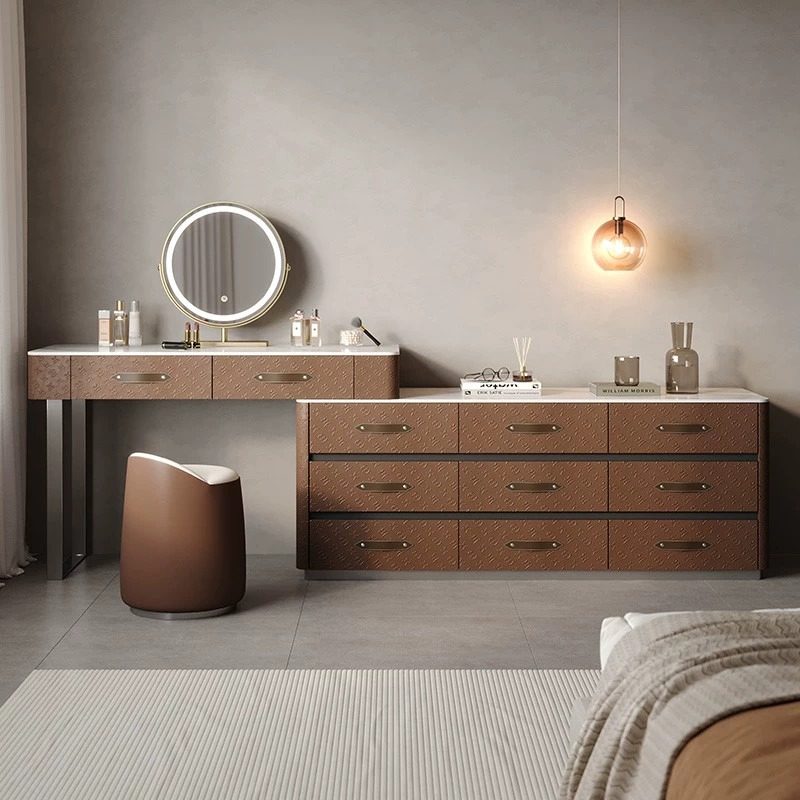 中古风马鞍皮伸缩梳妆台斗柜一体法式复古实木化妆桌收纳储物柜,住宅家具,梳妆台/桌,淘宝优惠券,粉丝福利购,淘宝优惠卷