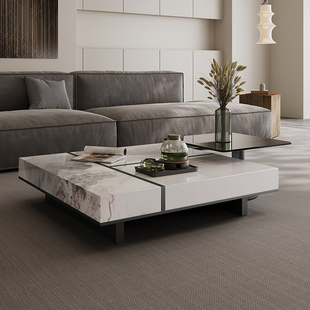 意式极简岩板茶几轻奢高级感客厅家用别墅茶几2025新款正方形茶几