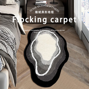 冬季黑白床边地毯加厚卧室床边毯仿羊绒客厅沙发免打理地毯脚垫