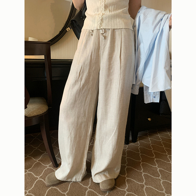 Peanut花生糖 水洗亚麻阔腿直筒裤春夏新款宽松显瘦百搭休闲裤女