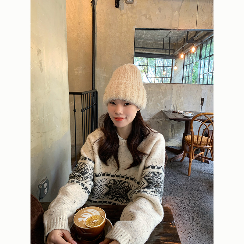 Peanut 花生糖 费尔岛雪花套头毛衣冬季新款宽松节日长袖针织衫