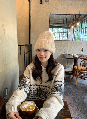 Peanut 花生糖 费尔岛雪花套头毛衣冬季新款宽松节日长袖针织衫