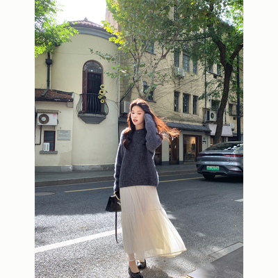 Peanut 花生糖 轻盈垂感纱裙 内里加绒宽松显瘦A字伞裙半身裙