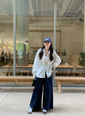 Peanut花生糖 松紧腰阔腿高密水洗棉质九分裤新款宽松百搭休闲裤