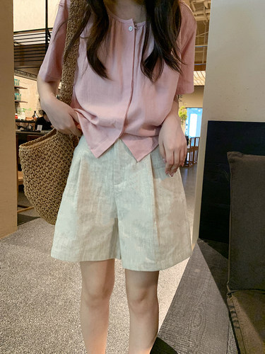 Peanut花生糖 棉麻休闲中裤夏季新款宽松显瘦老钱风休闲阔腿裤