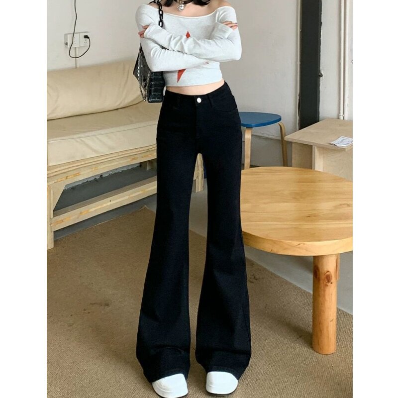 黑色高腰牛仔裤女2026秋季新款百搭修身显瘦弹力喇叭长裤子