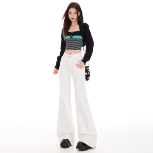 高腰收腹显瘦垂感拖地裤 新款 喇叭裤 镰刀弹力 女 时尚