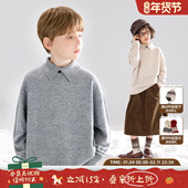 高级感纽扣翻领毛衣百搭打底男女童25冬新款 MUCMUKN 100绵羊毛