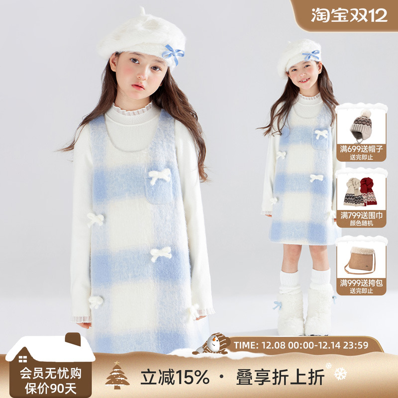 冬日雪国童话    蓝白甜梦格纹裙