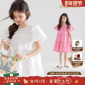 天丝凉感棉女童夏季 盛夏蔷薇 纯色连衣裙儿童甜美蛋糕裙长裙