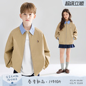 MUCMUKN 复古翻领夹克格子拼接外套巴恩风男女童春 哈林顿新生