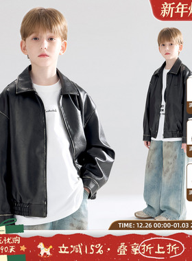 【都林街头】3M新雪丽绗棉复古做旧皮衣夹克美式黑色外套男女童冬