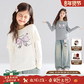 女童 长袖 抗静电锁温纤维 美利奴羊毛蝴蝶结假两件T恤打底衫