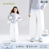 休闲直筒长裤 香蕉裤 清爽百搭白色牛仔裤 子儿童新款 软软牛仔