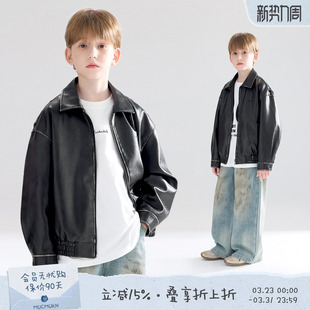 黑色外套男女童冬 3M新雪丽绗棉复古做旧皮衣夹克美式 都林街头