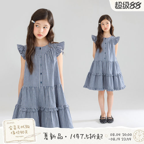 MUCMUKN【甜心手记】亲肤棉轻亚风小格子连衣裙无袖女童26夏新
