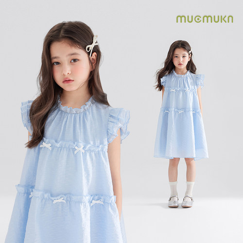 MUCMUKN儿童蝴蝶结连衣裙