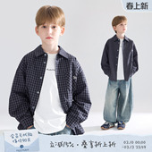 黑灰格纹学院风衬衫 全棉色织格纹 口袋绣花男童春装 格调序章