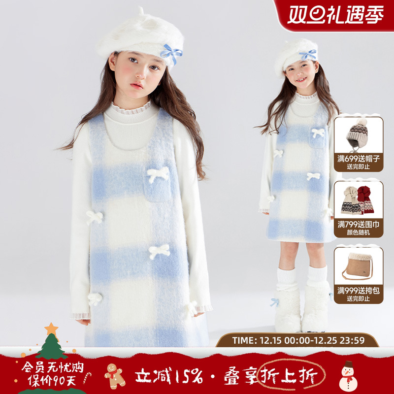 冬日雪国童话    蓝白甜梦格纹裙