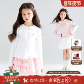 女童 小熊绣花T恤花边娃娃领长袖 小熊草莓派 5A抗菌