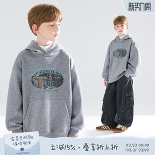 新款 潮牌印花一体绒加厚卫衣连帽男童冬季 纽约街头 MUCMUKN