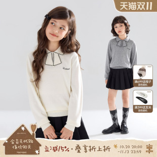 MUCMUKN【缪系千金】美利奴羊毛蝴蝶结领毛衣长袖打底衫女童秋装