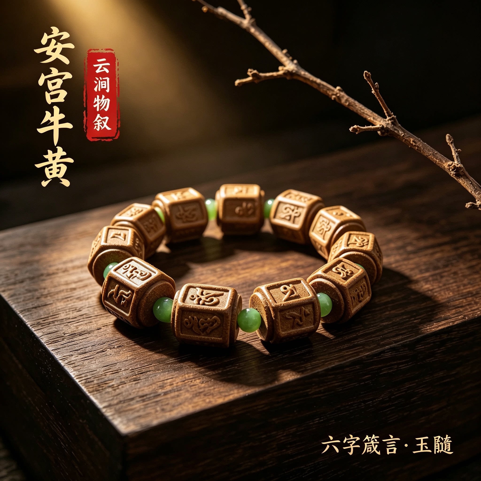 古法安宫牛黄香合香手串手工雕刻