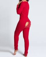 2021 Foreign Trade Autumn/Winter: European and American button flap adult pajamas, printed Christmas long-sleeved home wear, one-piece pants thumbnail 2