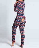 2021 Foreign Trade Autumn/Winter: European and American button flap adult pajamas, printed Christmas long-sleeved home wear, one-piece pants thumbnail 3