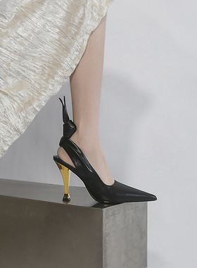 林向晚 贵气千金~尖头黑色高跟鞋设计感小众气质优雅老钱风单鞋女