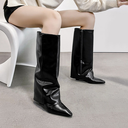 韩版暗黑辣妹风内增高堆堆裤管靴
