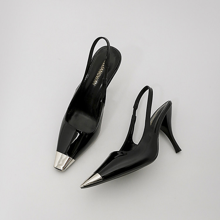 林向晚 财阀千金~朴彩英rose高跟鞋金属方头单鞋一字带包头凉鞋女