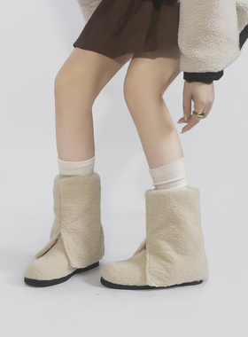 林向晚 冬日少女~白色雪地靴2025秋冬新款毛毛棉鞋加绒加厚裤管靴