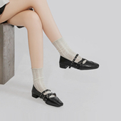 林向晚 女皮带扣内增高玛丽珍鞋 甜酷少女 朋克芭蕾风铆钉黑色单鞋
