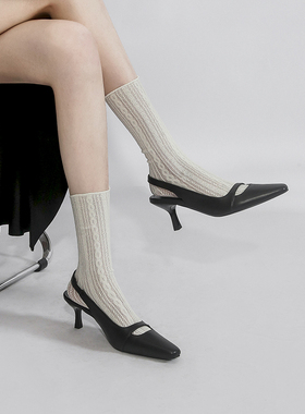 林向晚 高智少女~黑色高跟鞋设计感小众镂空韩系千金学院风凉鞋女