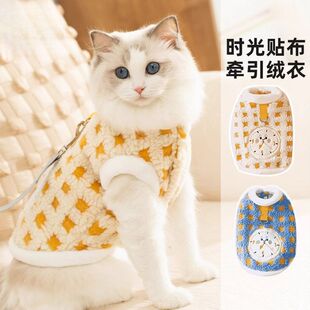 猫咪衣服秋冬季可爱卡通时光闹钟绒衣无毛猫暹罗猫蓝猫宠物猫衣服
